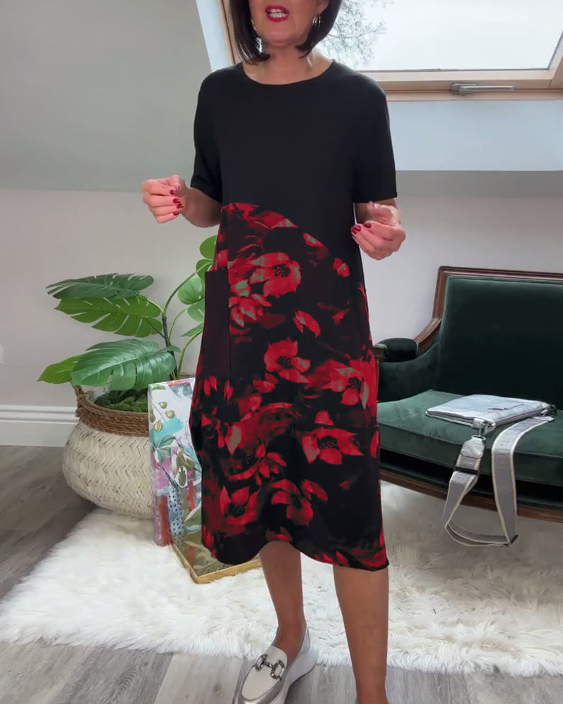 Robe Femme Patchwork Floral Coupe Droite Décontractée