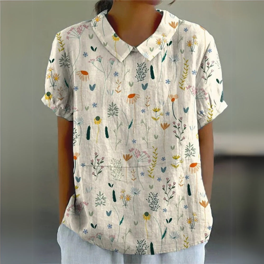 Blouse Été Fleurs Courte Manche Décontractée - PanierRoyale