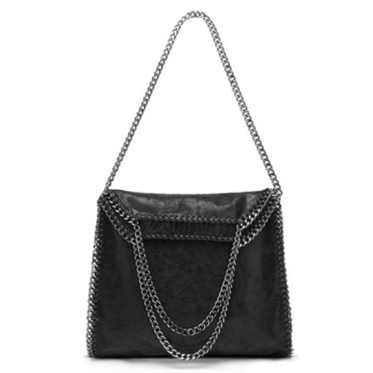 Sac à Main Petit Cuir Noir avec Chaîne Or - PanierRoyale