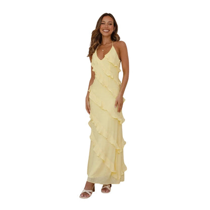 Robe Longue Élégante Col Rond avec Fermeture Arrière Réglable - PanierRoyale