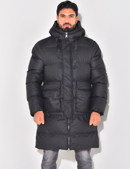 Parka Hiver Homme à Capuche Noir Matelassé - PanierRoyale