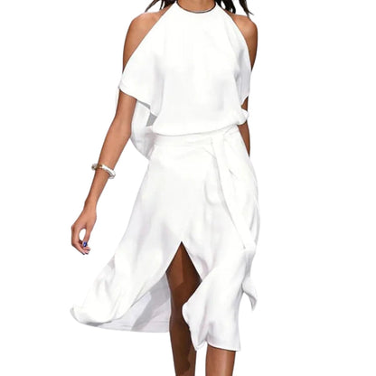 Robe Été Décolletée Dos Nu et Fente Arrière Élégante