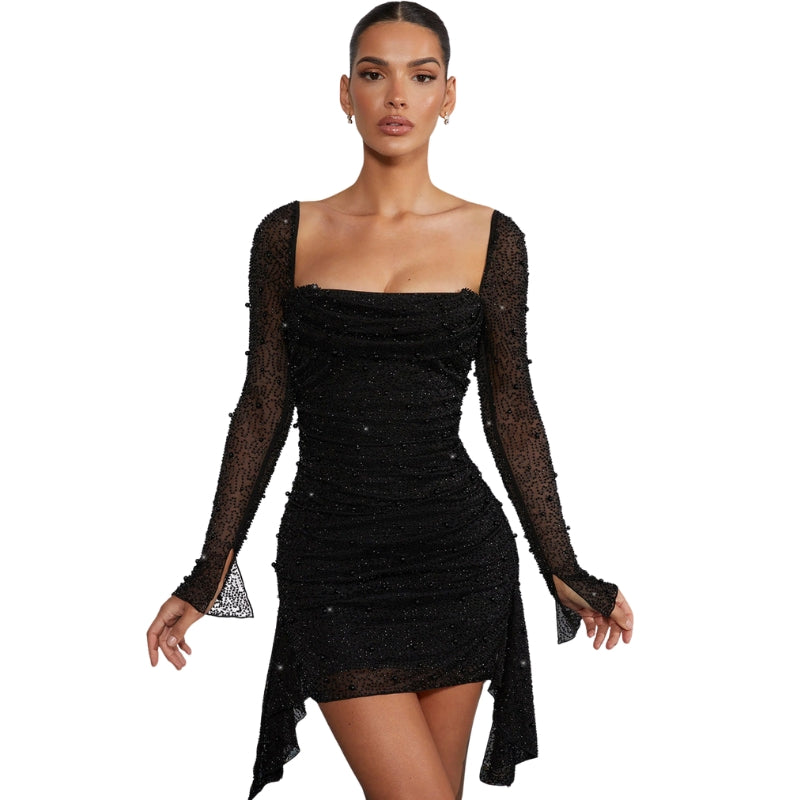 Robe Élégante Courte à Manches Longues Féminine - PanierRoyale