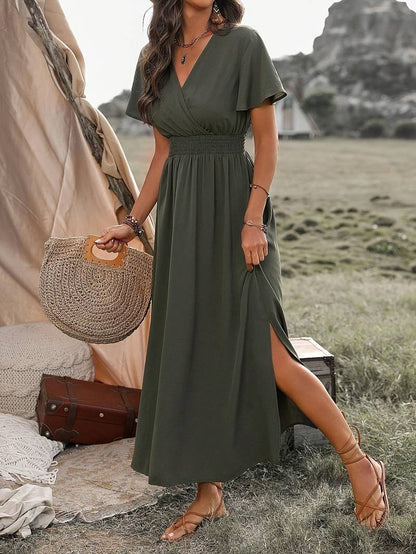 Robe Féminine Manches Bouffantes Col V - PanierRoyale