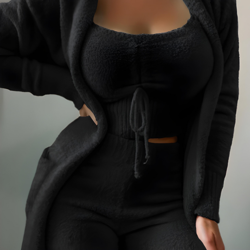 Ensemble Hiver Fille 3 Pièces Chaud avec Cardigan et Pantalon Court