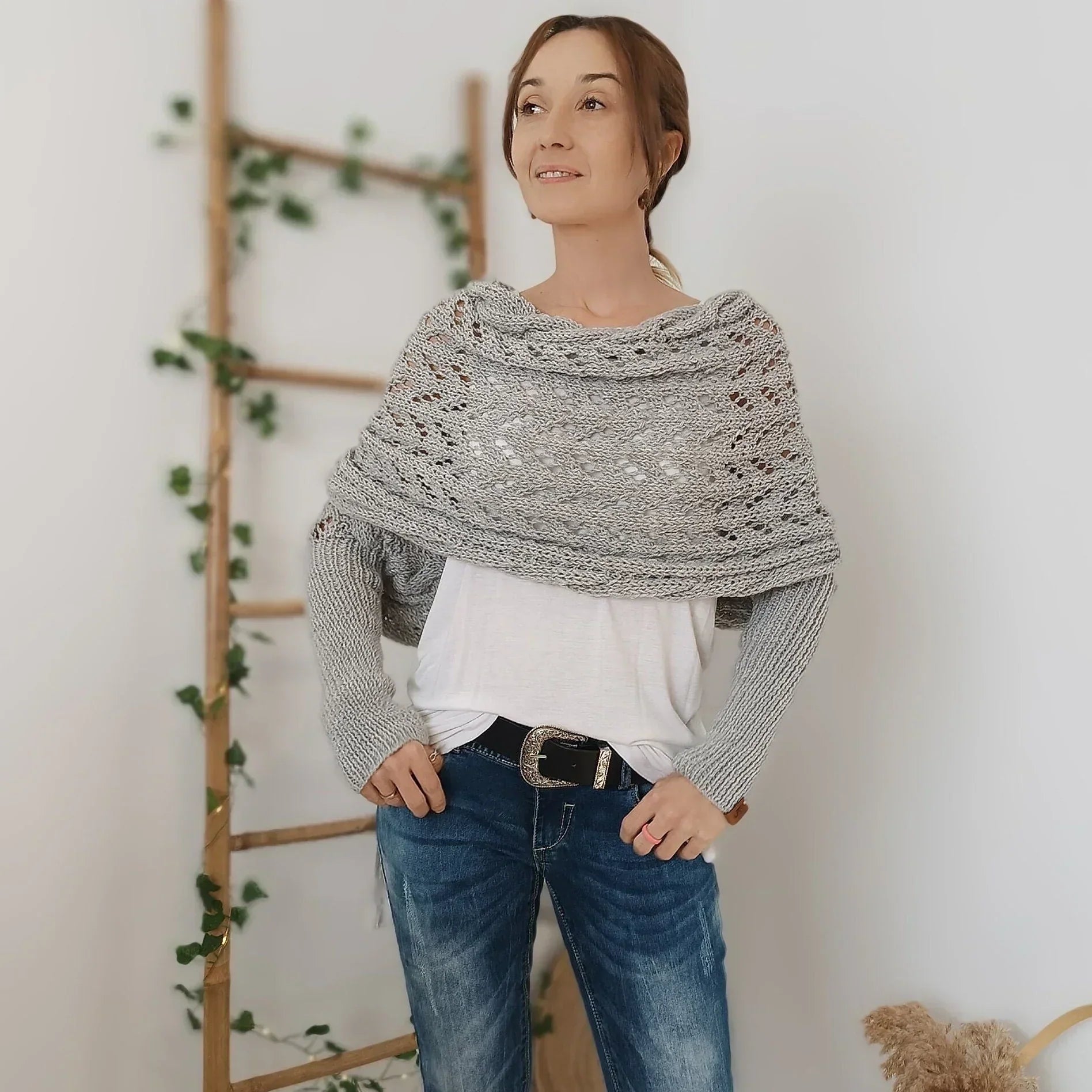 Écharpe Femme Tricotée Douce Gris Clair - PanierRoyale