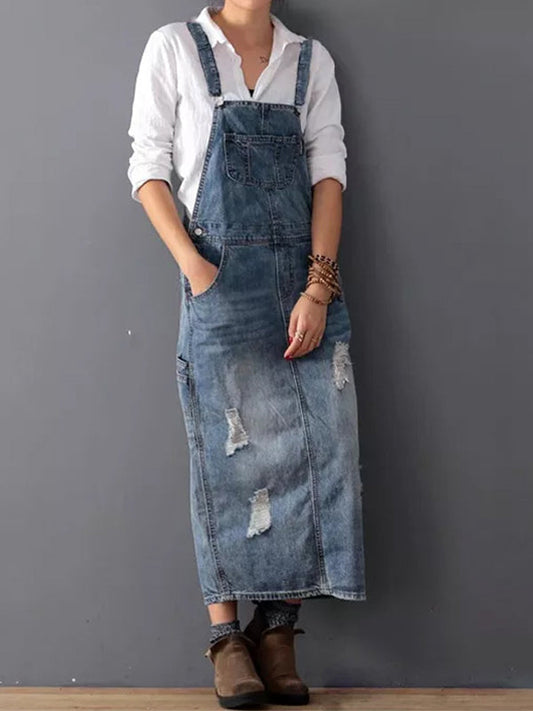 Robe salopette déchirée jeans femme tendance - PanierRoyale