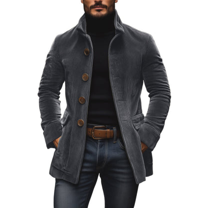 Manteau Homme Chic en Velours Noir avec Col Montant