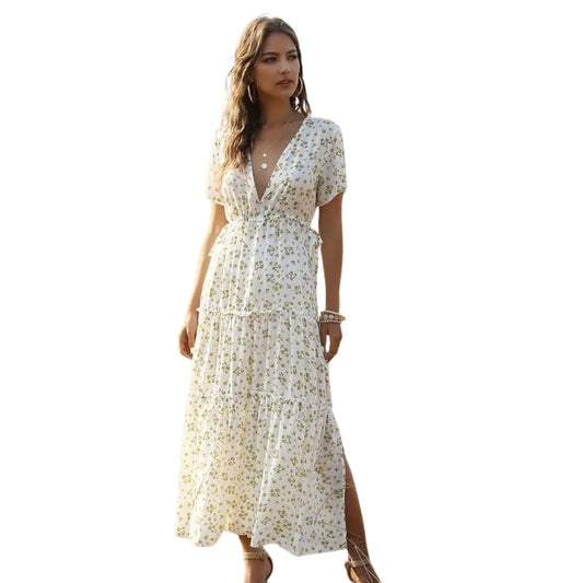 Robe Été Longue Décolleté Profond en Dentelle - PanierRoyale