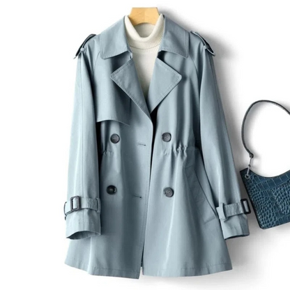 Manteau Trench Femme Noir Classique avec Ceinture Élastique