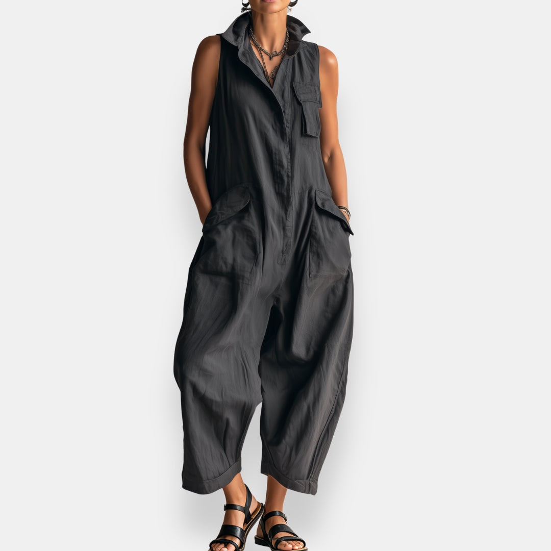 Combinaison Femme Sans Manches Coupe Oversize Poches Utilitaires