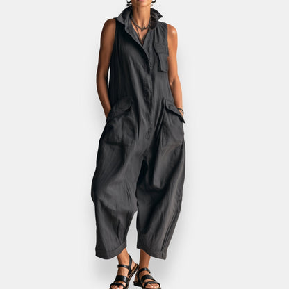 Combinaison Femme Sans Manches Coupe Oversize Poches Utilitaires