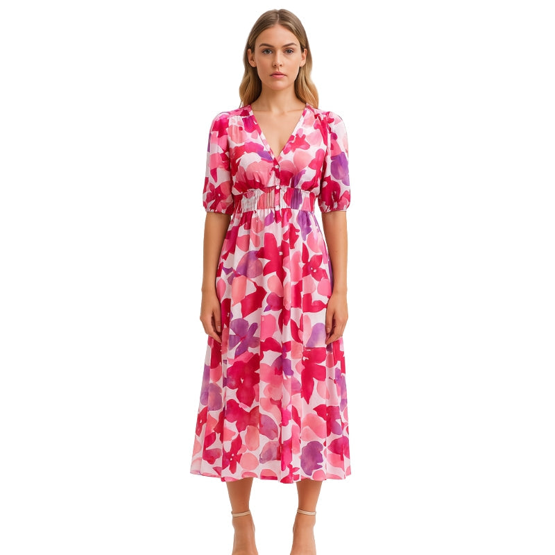 Robe Été Courte Décolletée avec Manches Courtes