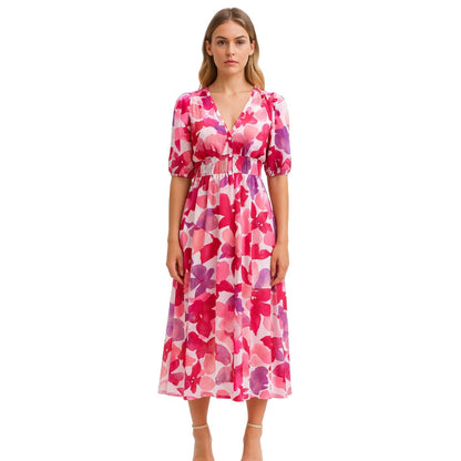 Robe Été Courte Décolletée avec Manches Courtes