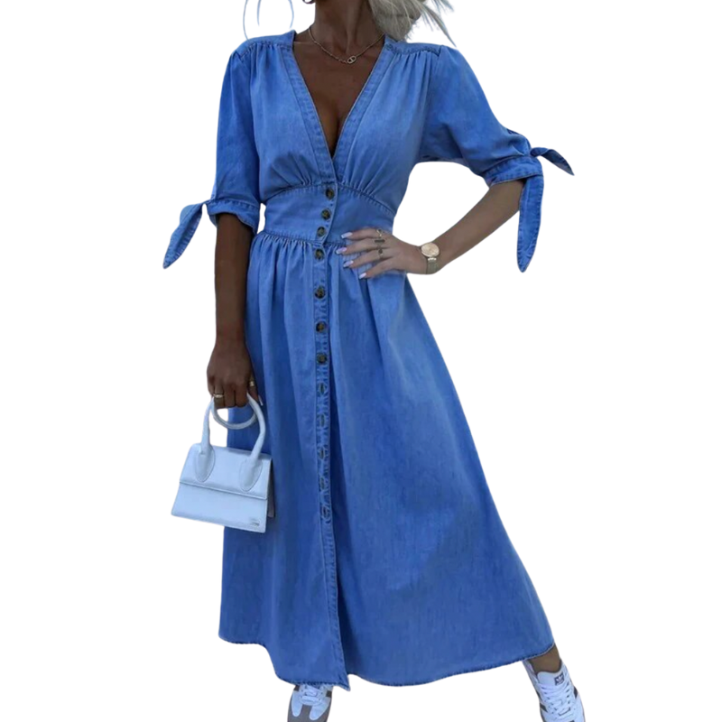 Robe Longue Élégante en Soie avec Col en V et Décolleté Profond - PanierRoyale