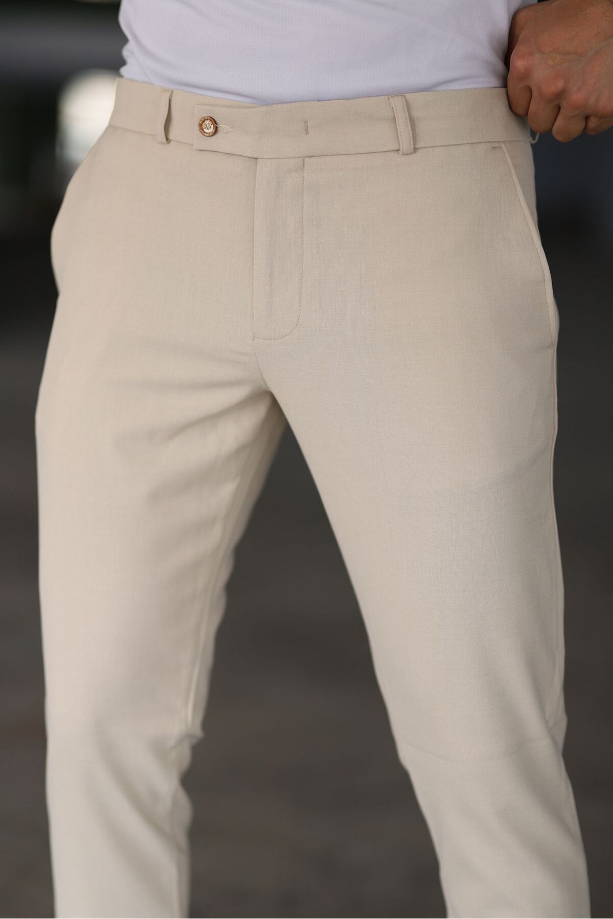 Pantalon Chino Slim Beige pour Homme