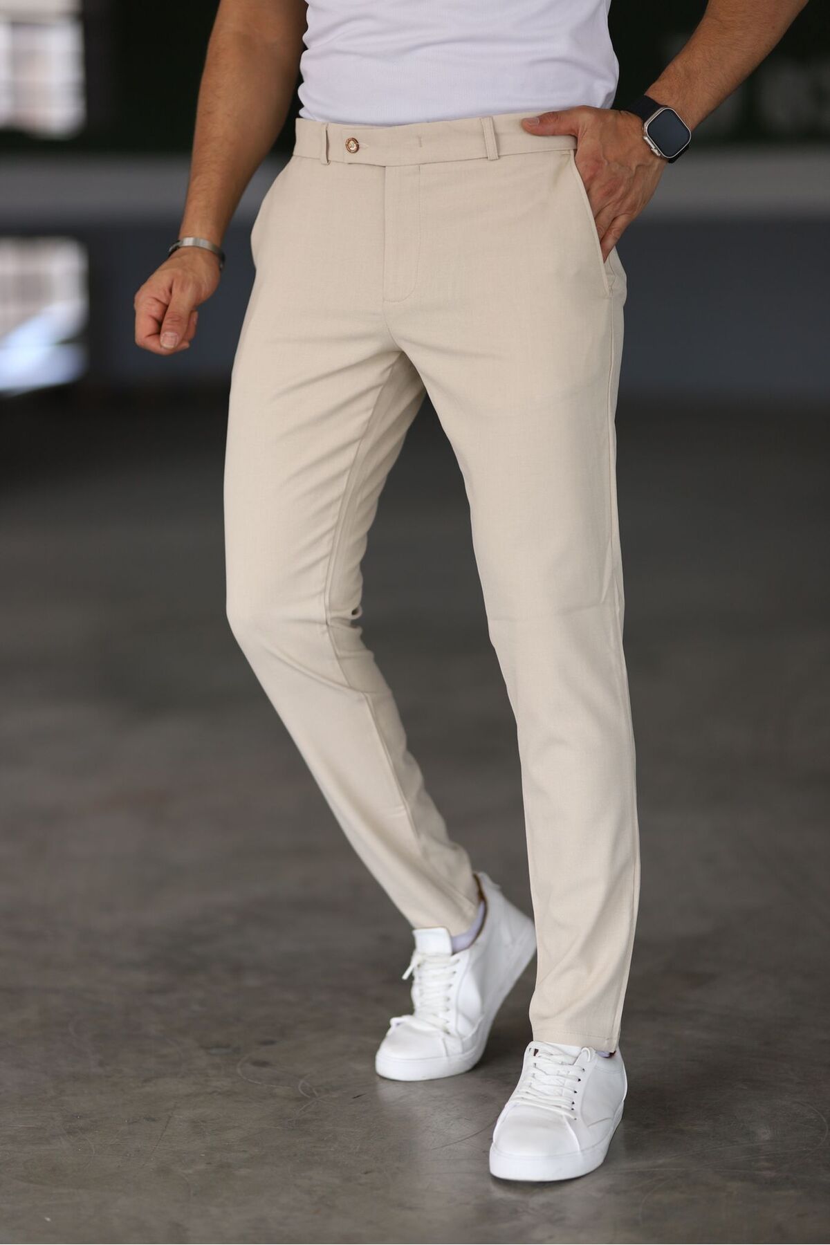 Pantalon Chino Slim Beige pour Homme