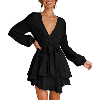 Robe Femme Élégante Courte à Manches Longues