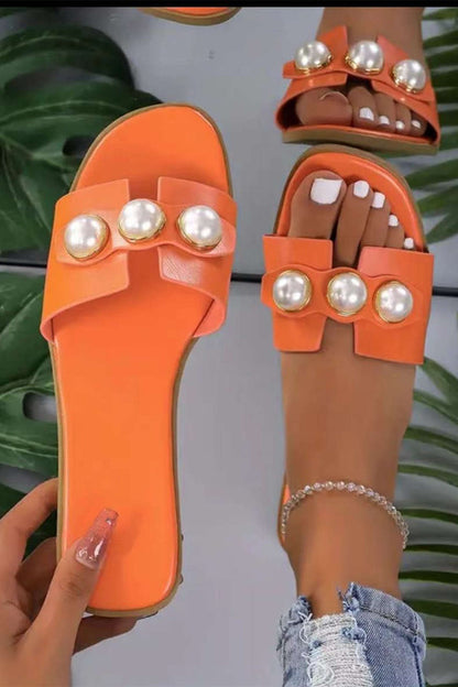 Sandales En Cuir Léger avec Perles de Mode