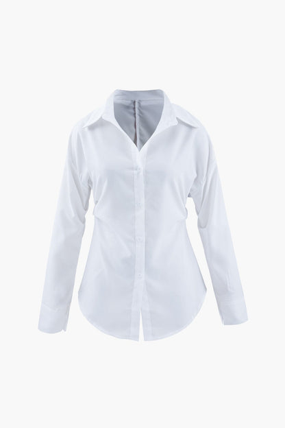 Chemise Blanche Oversize avec Ceinture et Col Classique