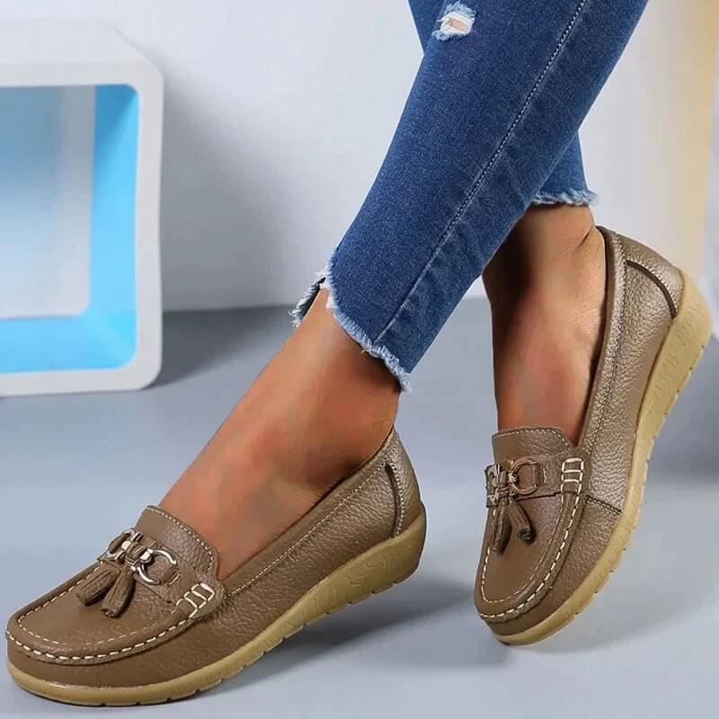 Mocassins Femme Cuir Finition Texturée Semelle Souple Enfiler
