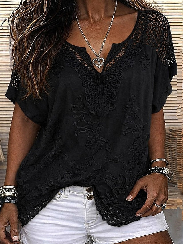 Blouse Femme Broderie Dentelle Florale Coupe Fluide