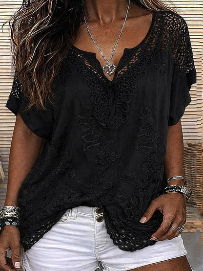 Blouse Femme Broderie Dentelle Florale Coupe Fluide