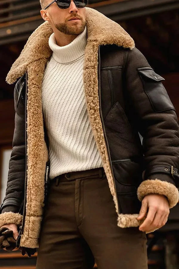 Blouson Cuir Brun Doublure Fourrure Élégant - PanierRoyale