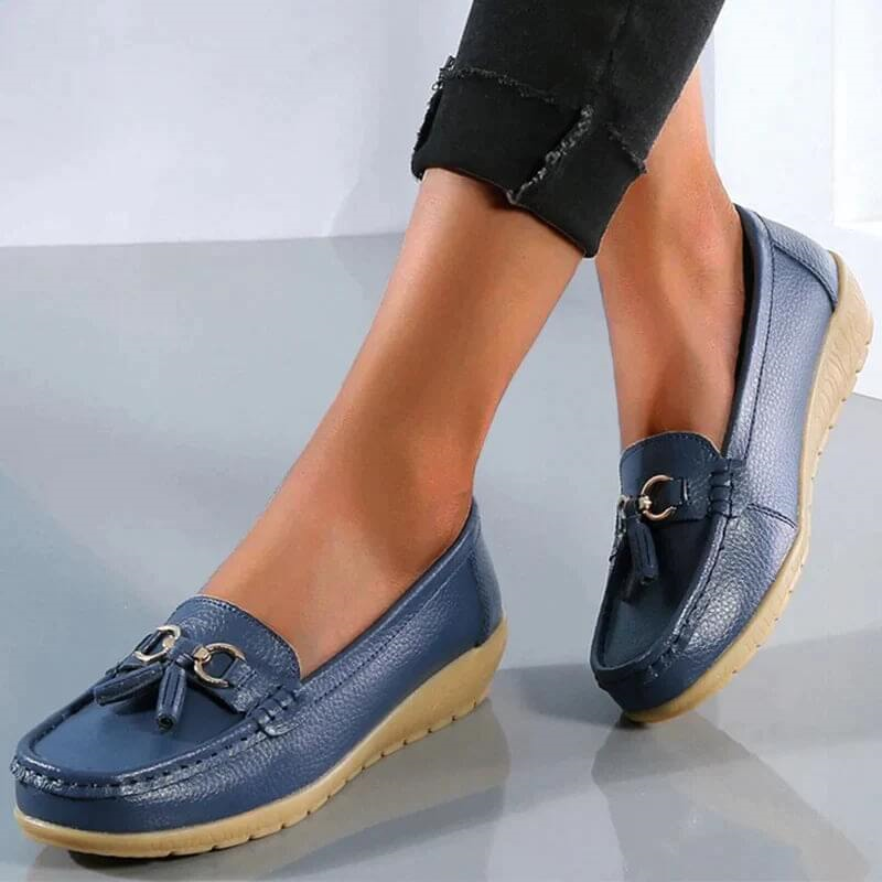 Mocassins Femme Cuir Finition Texturée Semelle Souple Enfiler