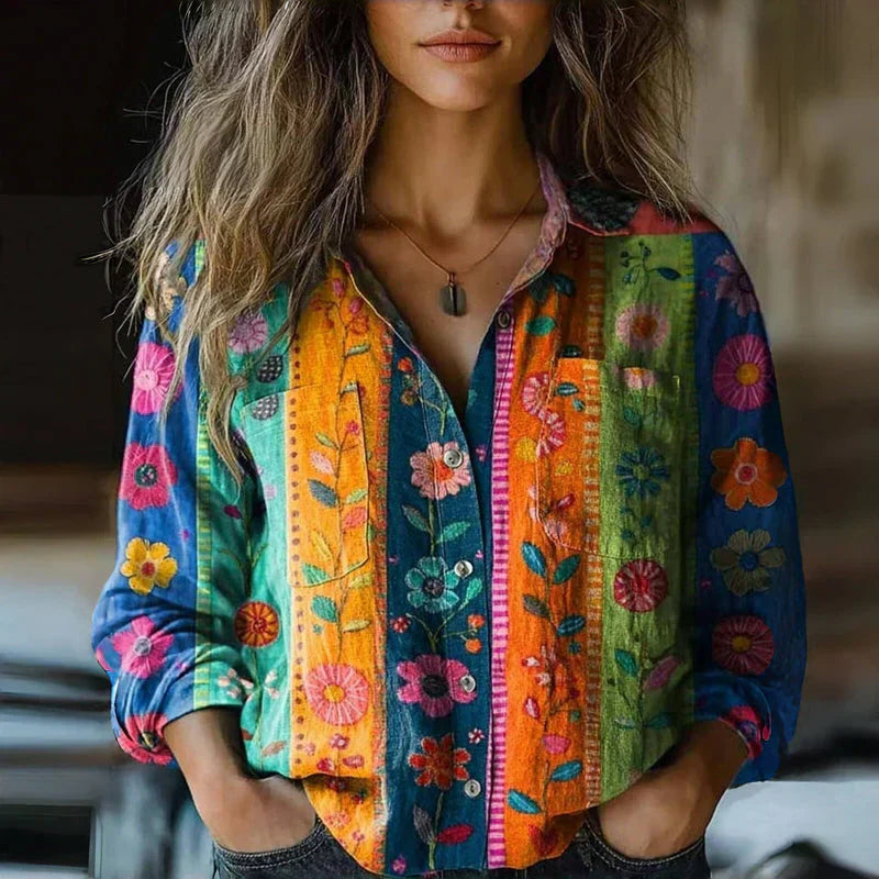 Blouse Été Florale - Blouse Légère Col V Manches Courtes