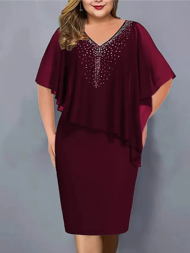 Robe cape Femme Mousseline Superposée Strass