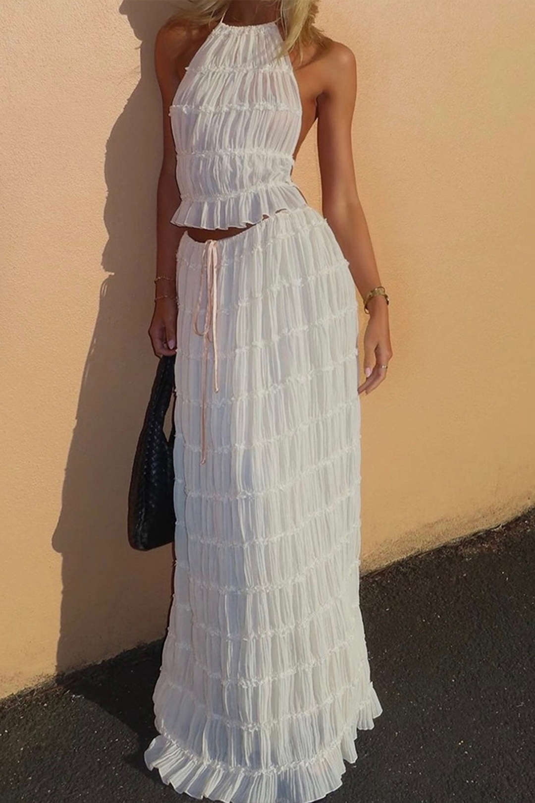 Robe de soirée deux pièces plissée élégante