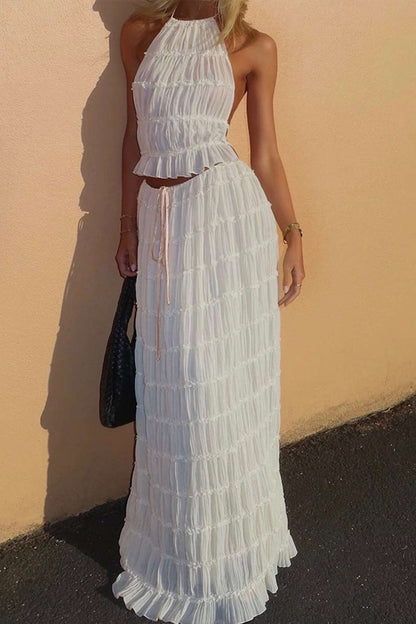 Robe de soirée deux pièces plissée élégante