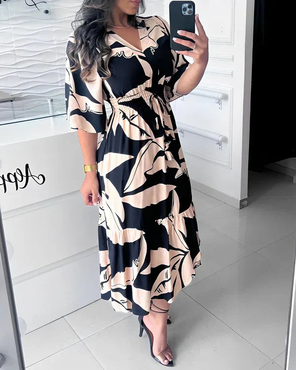 Robe Femme Col en V Taille Ajustable Coupe Ajustée