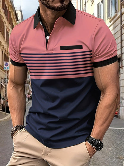 Polo Homme Marine à Manches Courtes et Rayures Élégantes