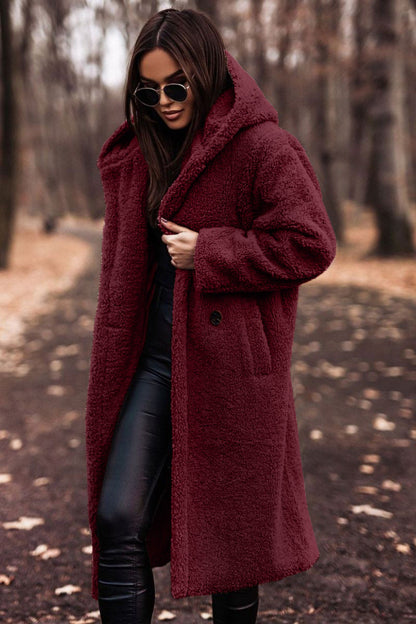 Manteau femme hiver cuir synthétique brun avec capuche