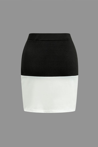 Robe Deux Pièces Élégante avec Boutons et Mini Jupe