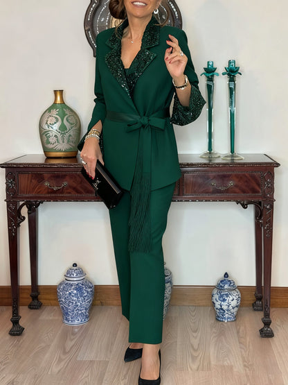 Ensemble Blazer et Pantalon Femme Sequins Coupe Ajustée
