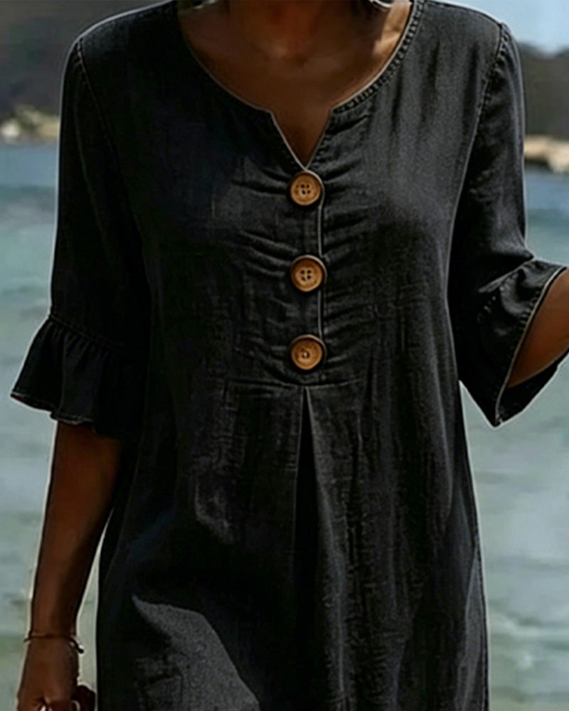 Robe Femme Denim Fluide Manches Volantées Coupe Ample