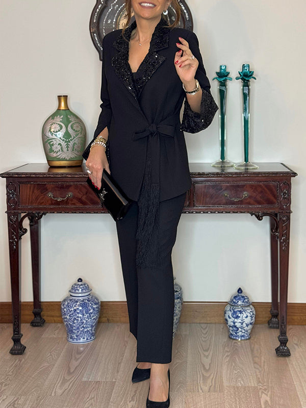 Ensemble Blazer et Pantalon Sequins Coupe Ajustée