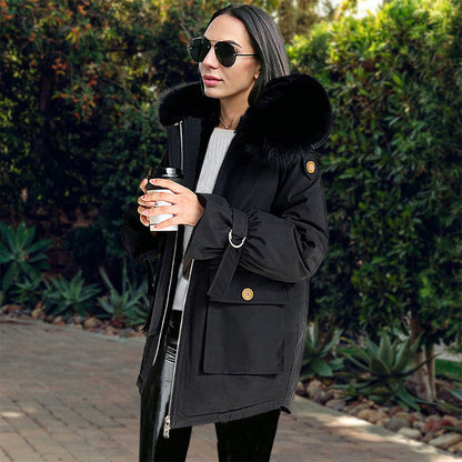 Veste D'hiver Femme avec Capuche et Poches Réchauffantes - PanierRoyale