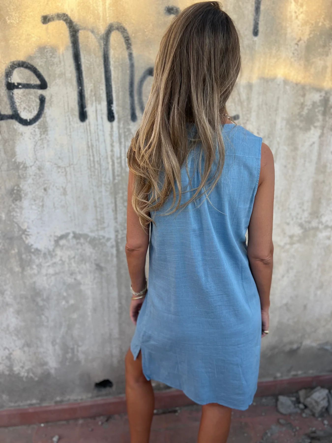 Robe Femme Coton Lin Coupe Ajustée Col V Manches Longues