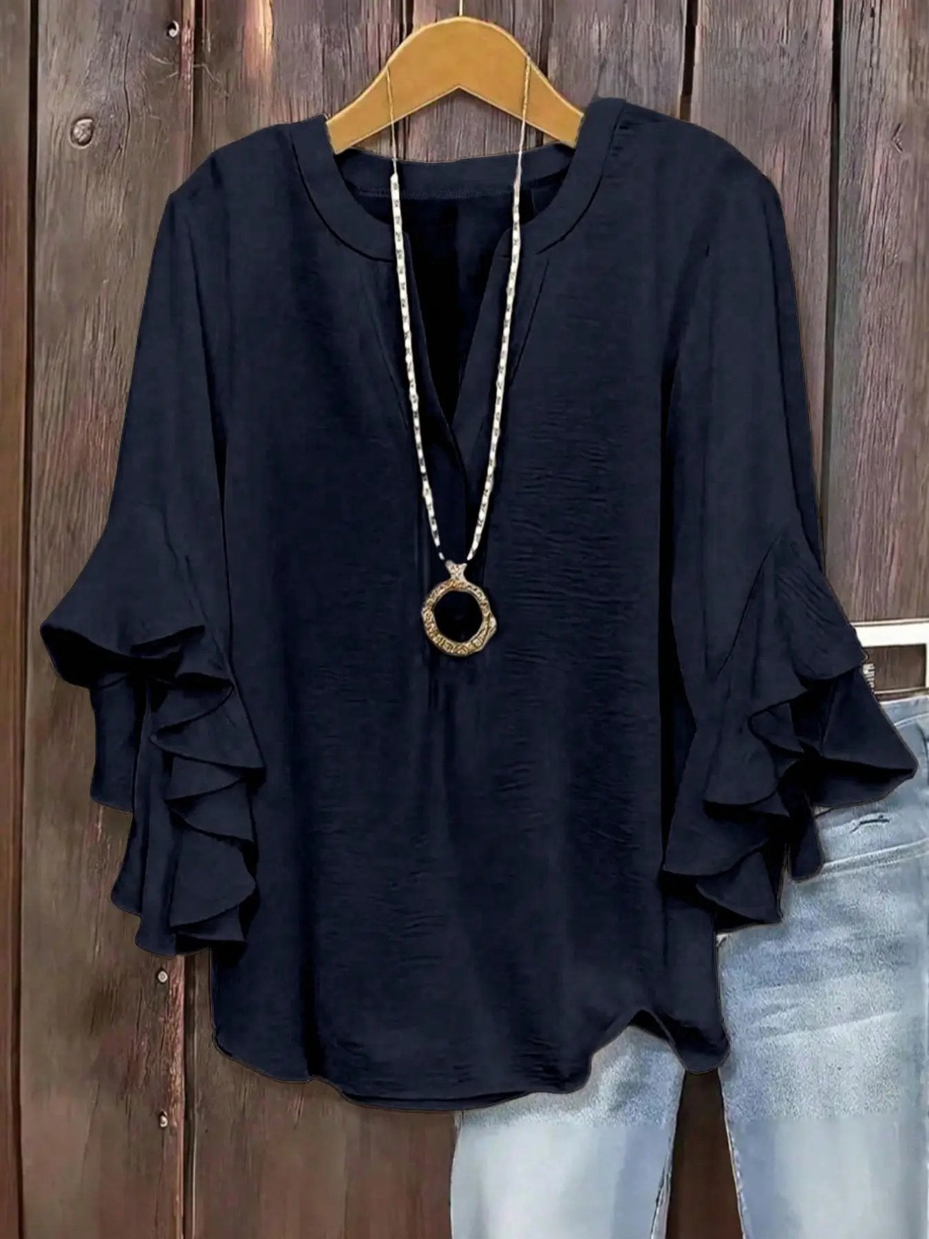 Blouse Femme Manches Volantées Col V Élégant