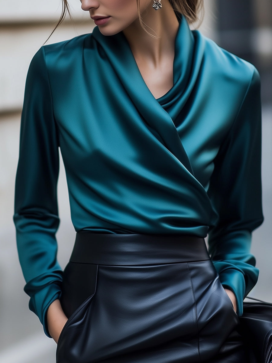 Chemisier Féminin Manches Longues Décolleté Plongeant Élégant - PanierRoyale