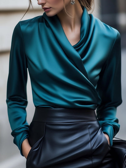 Chemisier Féminin Manches Longues Décolleté Plongeant Élégant - PanierRoyale