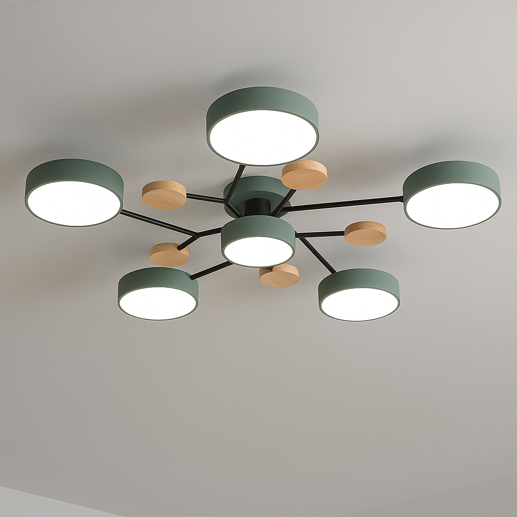 Lampe LED Noire et Bois avec 6 Spots Élégante - vue 4