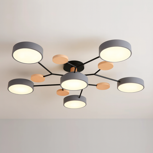 Lampe LED Noir et Bois avec 6 Spots Élégants - PanierRoyale