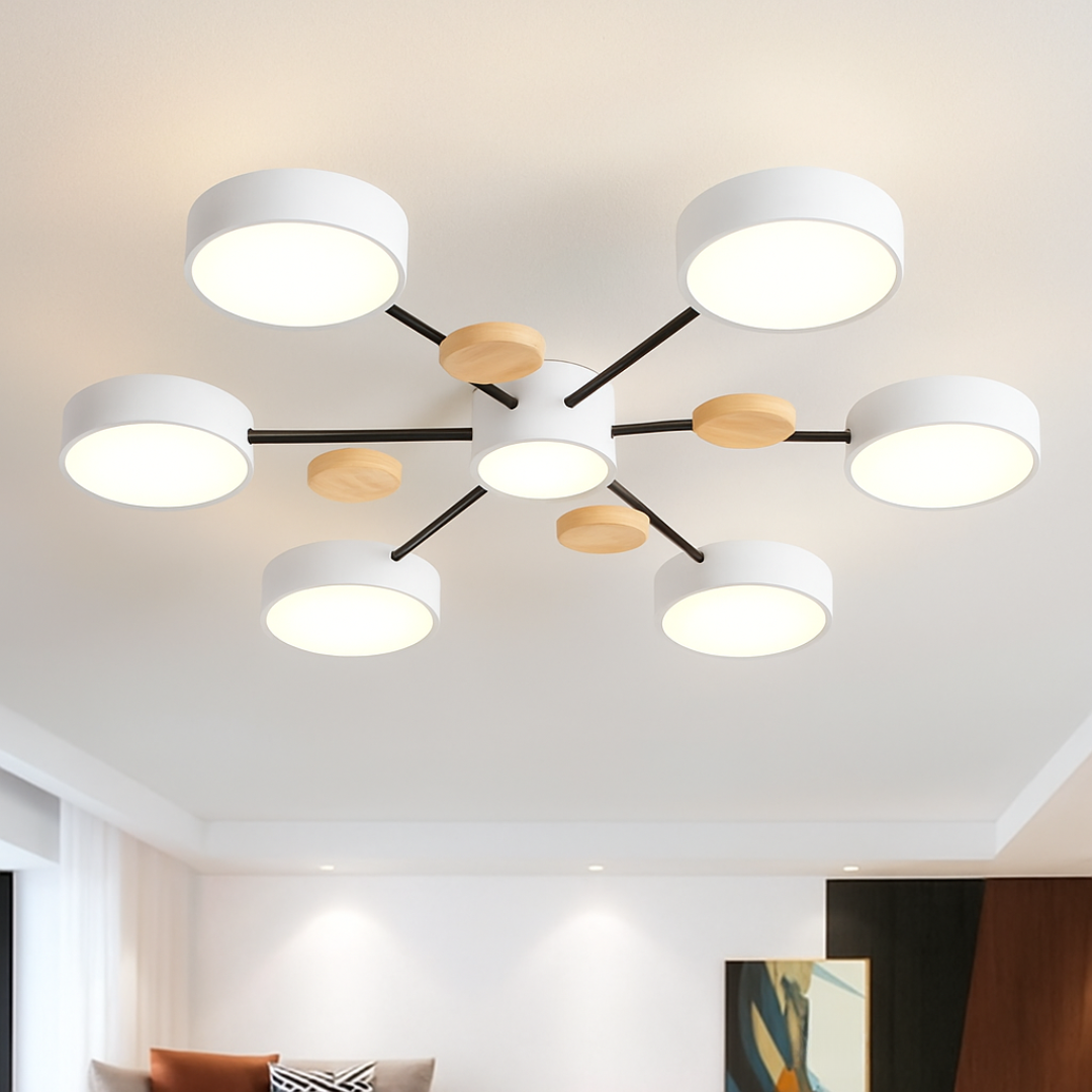 Lampe LED Noire et Bois avec 6 Spots Élégante - vue 2