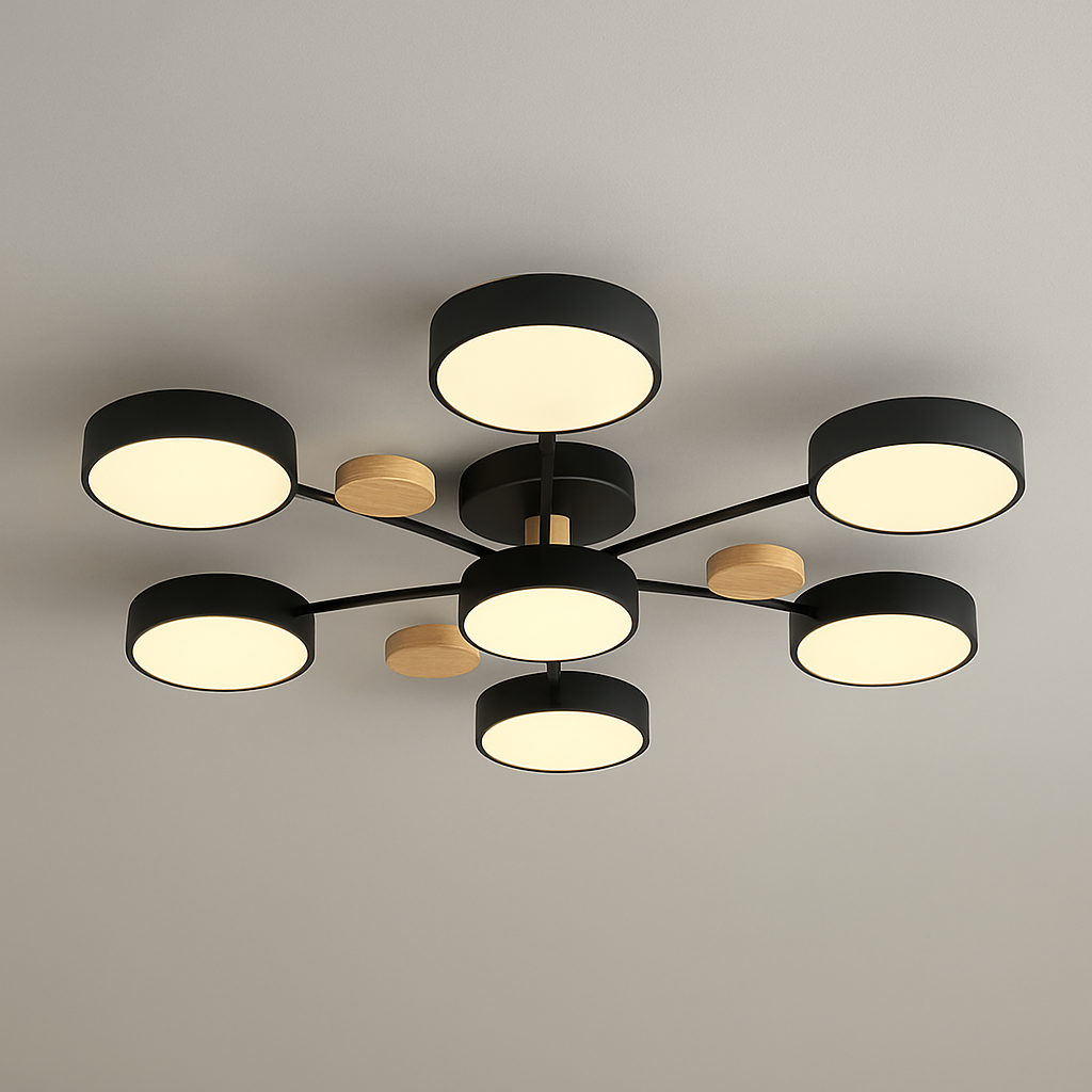 Lampe LED Noire et Bois avec 6 Spots Élégante - vue 3