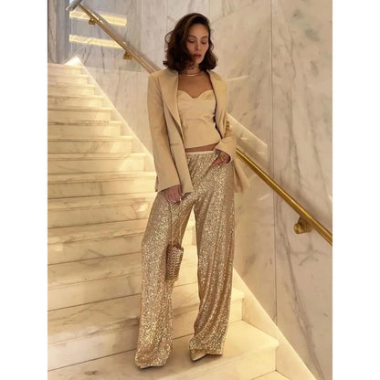 Pantalon Femme Élégant Pailleté Luxe pour Soirée